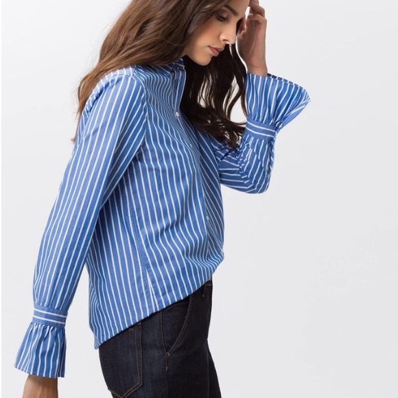Brax Tops - Brax Victoria Ruffle Sleeve Stripe Button Up, size 34